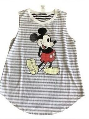 Disney Women's Mickey Mouse Striped Tank Top Gray/white sleeveless top sz large